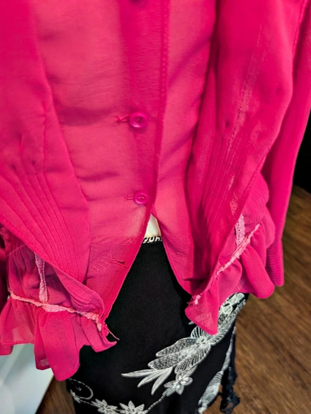 Y2K vintage hot pink fairy core sheer ruffle blouse - Picture 7 of 7